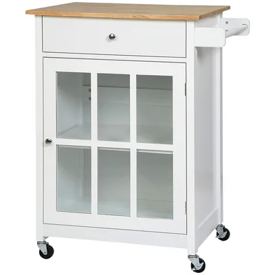 Kitchen Cart With Drawer, Glass Door Cabinet And Towel Rack