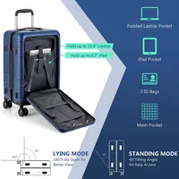 20" Carry-on Luggage Pc Hardside Suitcase Tsa Lock With Front Pocket & Usb Port