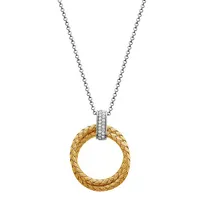 Unity Sterling Silver Two-tone 18k Gold Plated Double Mesh Round With Cubic Zirconia Pendant Necklace