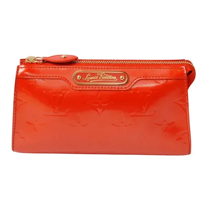 Cosmetic Pouch Orange Patent Leather Clutch Bag (pre-owned)
