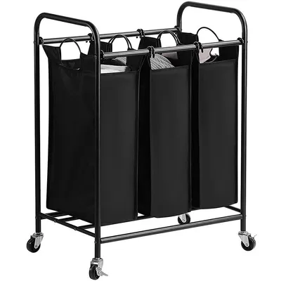 3 Bag Laundry Hamper Rolling Laundry Sorter Cart With Removable Bags ,black