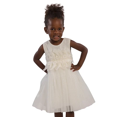 Girls Formal Dress With Shiny Tulle, Ruffles, Lace, And Pearls