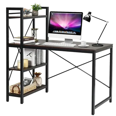 47.5" Computer Desk Writing Desk Study Table Workstation With 4-tier Shelves