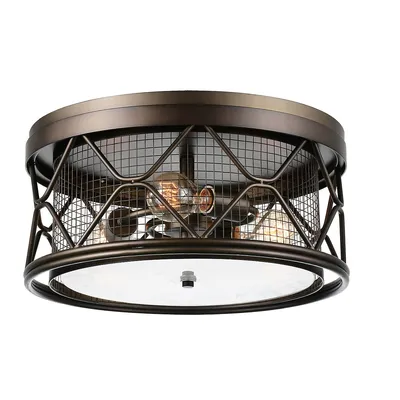 Kali 3 Light Cage Flush Mount With Light Brown Finish