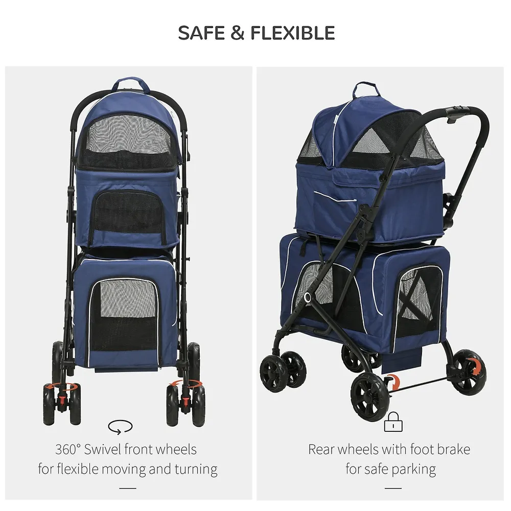 3-in-1 Double Pet Stroller Travel Carrier Bag Car Seat