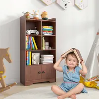 4-tier Bookshelf 2-door Storage Cabinet With4 Cubes Display Shelf For Home Office