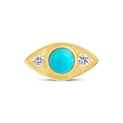 14k Gold Diamond & Turquoise Evil Eye Single Stud Earring