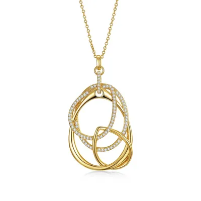 14k Yellow Gold Plated With Clear Cubic Zirconia Free Form Love Knot Pendant Necklace
