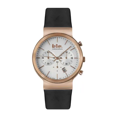 Men's Lc06915.431 Chronograph Rose Gold Watch With A Black Leather Strap And A Silver Dial