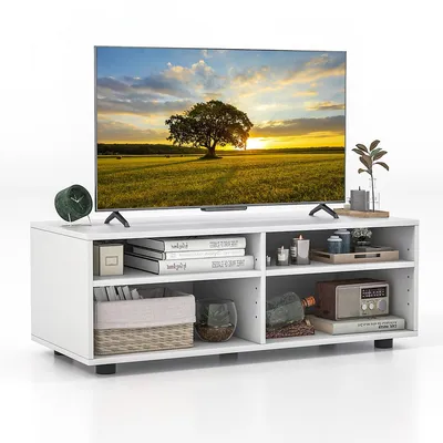 Media Console Entertainment Center 4-cubby Tv Stand Cabinet W/ Adjustable Shelves