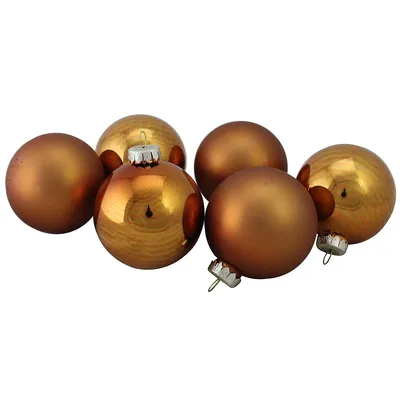 6ct Bronze And Amber Glass 2-finish Christmas Ball Ornaments 3.25" (80mm)