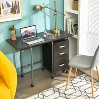 Folding Computer Laptop Desk Wheeled Home Office Furniture W/3 Drawers
