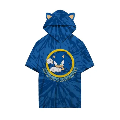 Sega Sonic The Hedgehog Always Running Boys Blue Tie Dye Hooded T-shirt With Ears