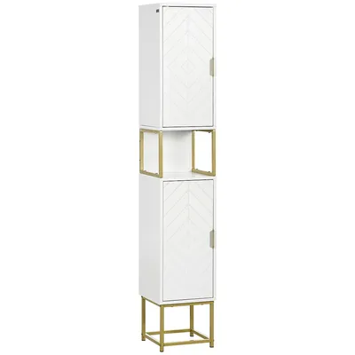 Bathroom Storage Cabinet W/ Open Shelf, 2 Doors, Steel Base