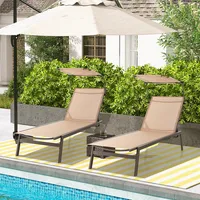 2 Pcs Outdoor Chaise Lounge Chair With Sunshade 6-level Adjustable Recliner