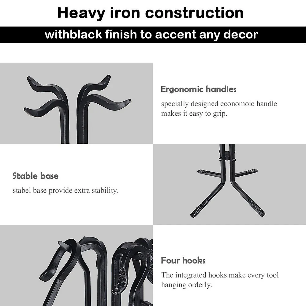 Costway 5 Pieces Fireplace Iron Standing Tools Set