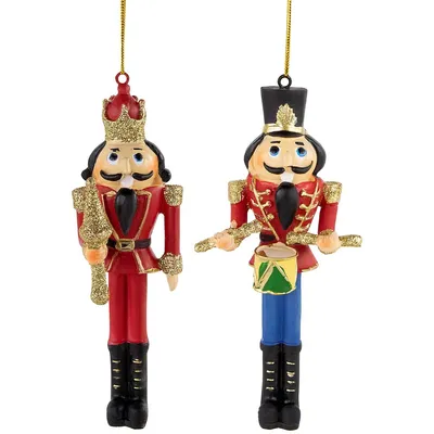 Set Of 2 Nutcracker King And Soldier Christmas Ornaments 5.75"