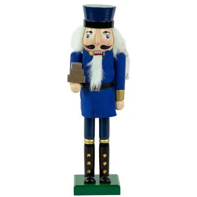 14" Blue And Gold Wooden Mail Carrier Christmas Nutcracker