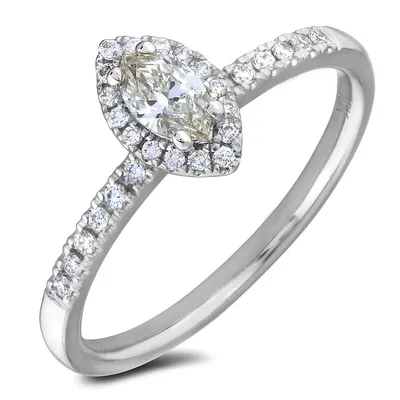 14k White Gold 0.35 Cttw Marquise Cut Canadian Diamond Halo Style Engagement Ring