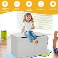 Wooden Toy Box Kids Storage Chest Bench W/ Flip-top Lid & Safety Hinge