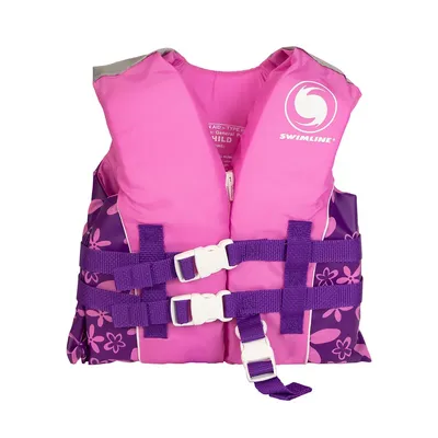 Pink And Purple Floral Child Life Jacket Vest With Handle - Up To 50lbs