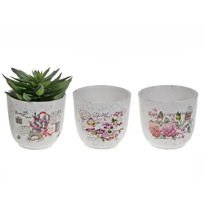 Ceramic Curvy Round Planters (floral) - Set Of 6