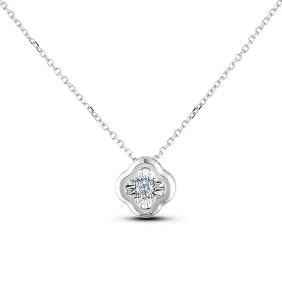 925 Sterling Silver 0.04 Ct Canadian Diamond Floral Motif Pendant And Chain