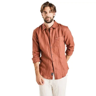 Long Sleeve Linen Shirt Burnt Orange