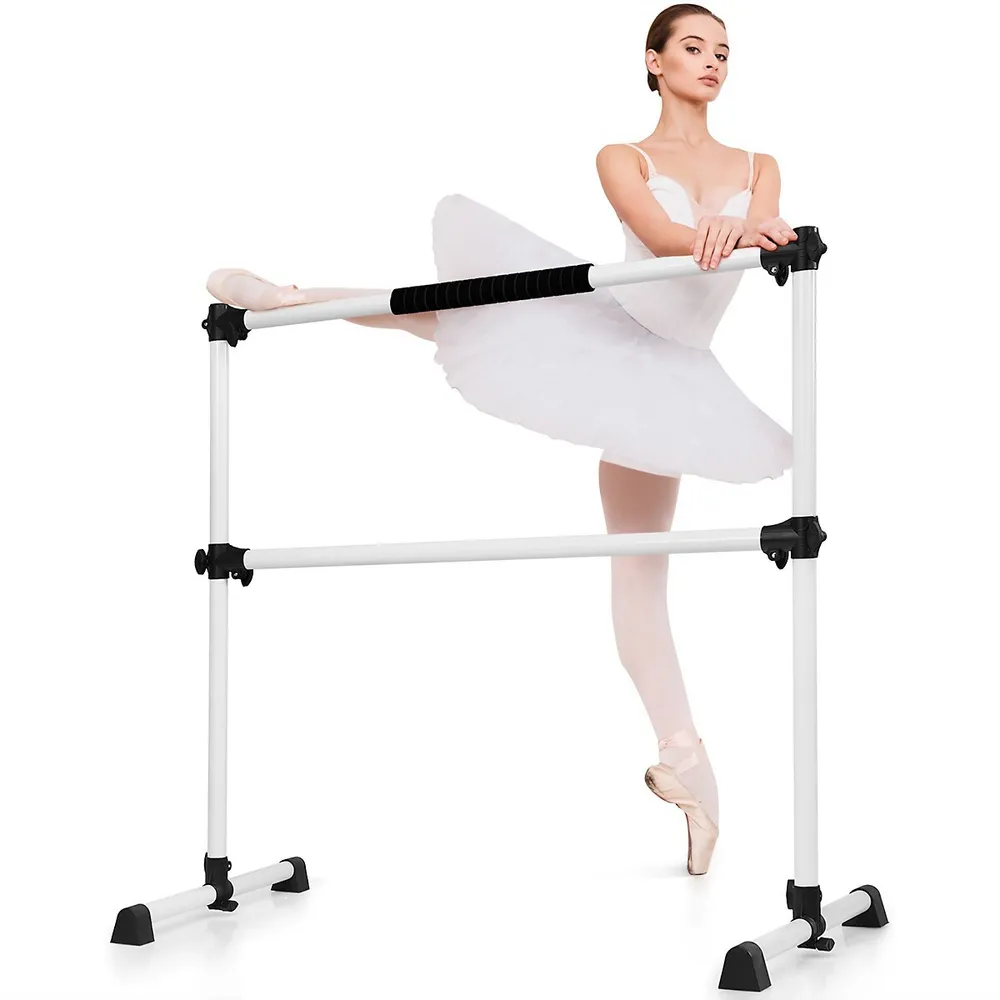 Gymax 4FT Portable Double Freestanding Ballet Barre Dancing Stretching  Silver 