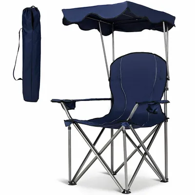 Portable Folding Beach Canopy Chair W/ Cup Holders Bag Camping Hiking Outdoor