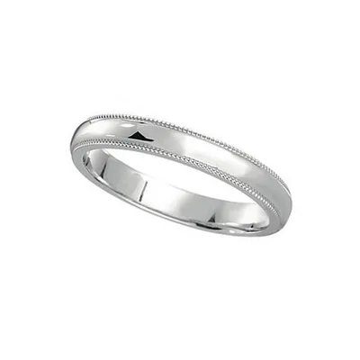 14k White Gold Wedding Band Dome Comfort-fit Miligrain (3mm)