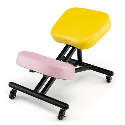 Mobile Ergonomic Kneeling Chair Adjustable Stool Memory Foam Angled Seat Yellow & Pink