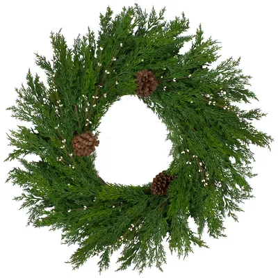 32" Cedar With Pine Cones And White Berries Artificial Christmas Wreath - Unlit