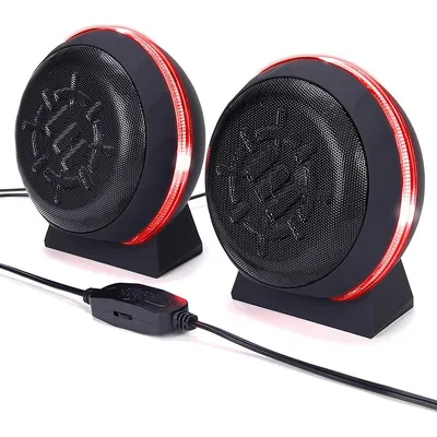 Sl2 Usb Gaming Speakers For Pc With Led Blue Light, 3.5mm Wired Connection And In-line Volume Control, 2.0 Stereo Sound System