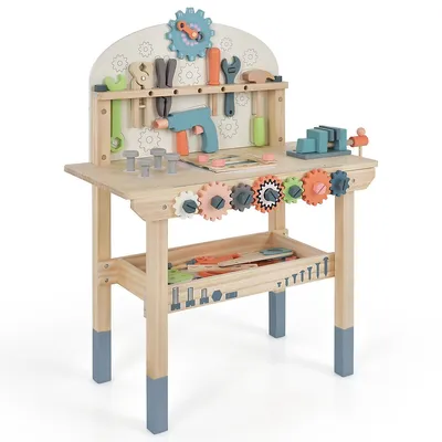 Kids Play Tool Workbench Wooden Tool Bench W/ Rich Accessories For Boys & Girls