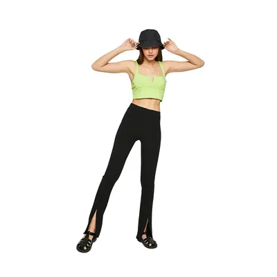 Slim Fit Flare Leg Woven Straight Trousers