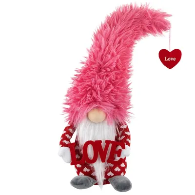 18" Pink And Red Fuzzy 'love' Gnome Valentine's Day Figure