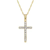 10kt 18" Cross With Cz Necklace And Cross Stud Set