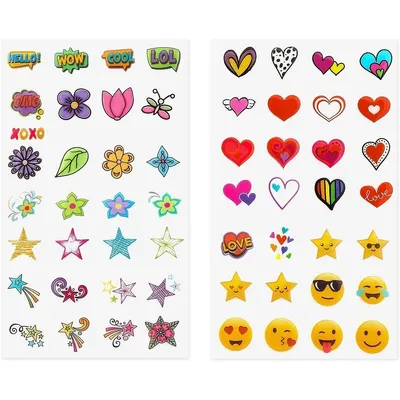 Sticker Deluxe Set 50+, Personalize & Decorate Shapes, Emojis & Trendy Designs