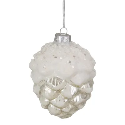3.75" White Frosted Pine Cone Glass Christmas Ornament
