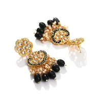 Gold Plated Kundan Beaded Necklace And Earrings Set