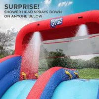 Dual Splash Inflatable Water Racing Slide Park – Climbing Wall, Two Slides & Splash Pool – Included Air Pump & Carrying Case