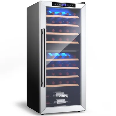 43 Bottle Wine Cooler Refrigerator Dual Zone Temperature Control W/ 8 Shelves
