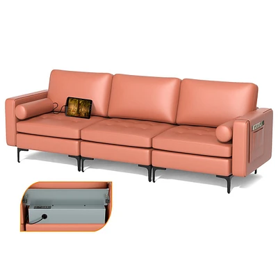 Modular 3-seat Sofa Couch With Socket Usb Ports & Side Storage Pocket