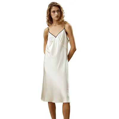 Contrast Piping Midi Strap Nightgown For Women
