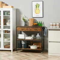 Industrial Rolling Kitchen Cart With Drawers, Shelves