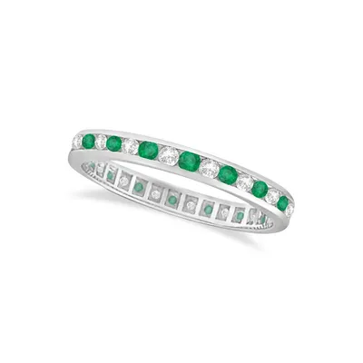 Emerald And Diamond Channel Set Eternity Band Ring (1.04ct)