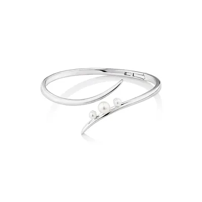 Cuff Bangle With Cultured Freshwater Pearls In Sterling Silver
