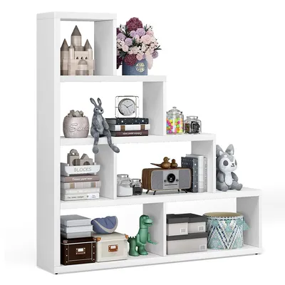 6 Cubes Ladder Shelf Freestanding Corner Bookshelf Storage Bookcase Display Rack