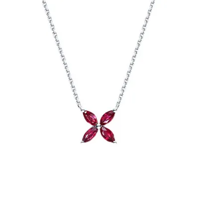 18k Gold Plated Silver 18" Adjustable Necklace With Ruby Pendant